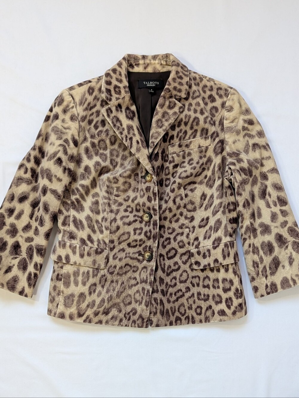 Talbots Leopard Print Blazer Womenās Size 8 Brown Tan Animal Print Cotton Jacket
